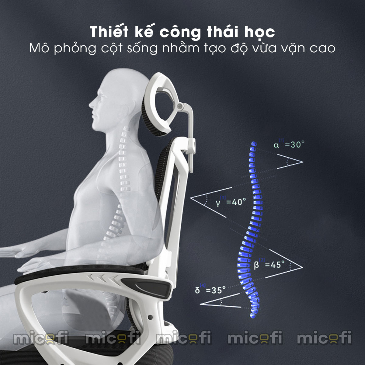 Ghế Công Thái Học Micofi Có Tựa Lưng, Tựa Đầu, Ngả Lưng 135 Độ
