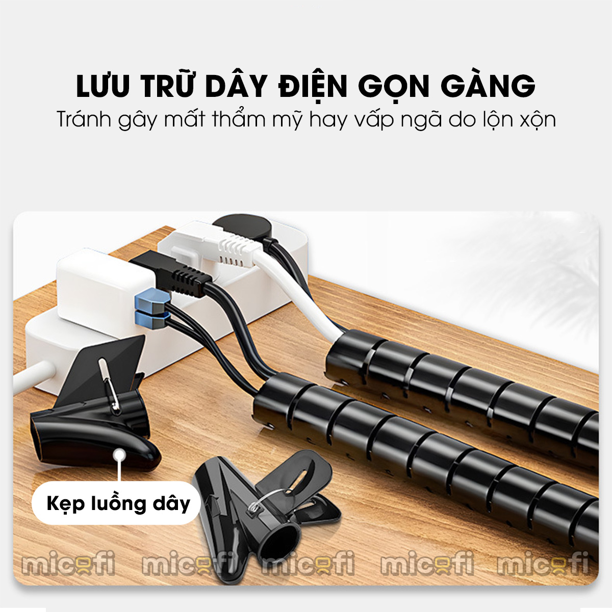 Ống Đi Dây Điện Micofi Cố Định Nẹp Luồn Dây Vỏ Bọc Dây Cáp 1,5 M Kèm Kẹp