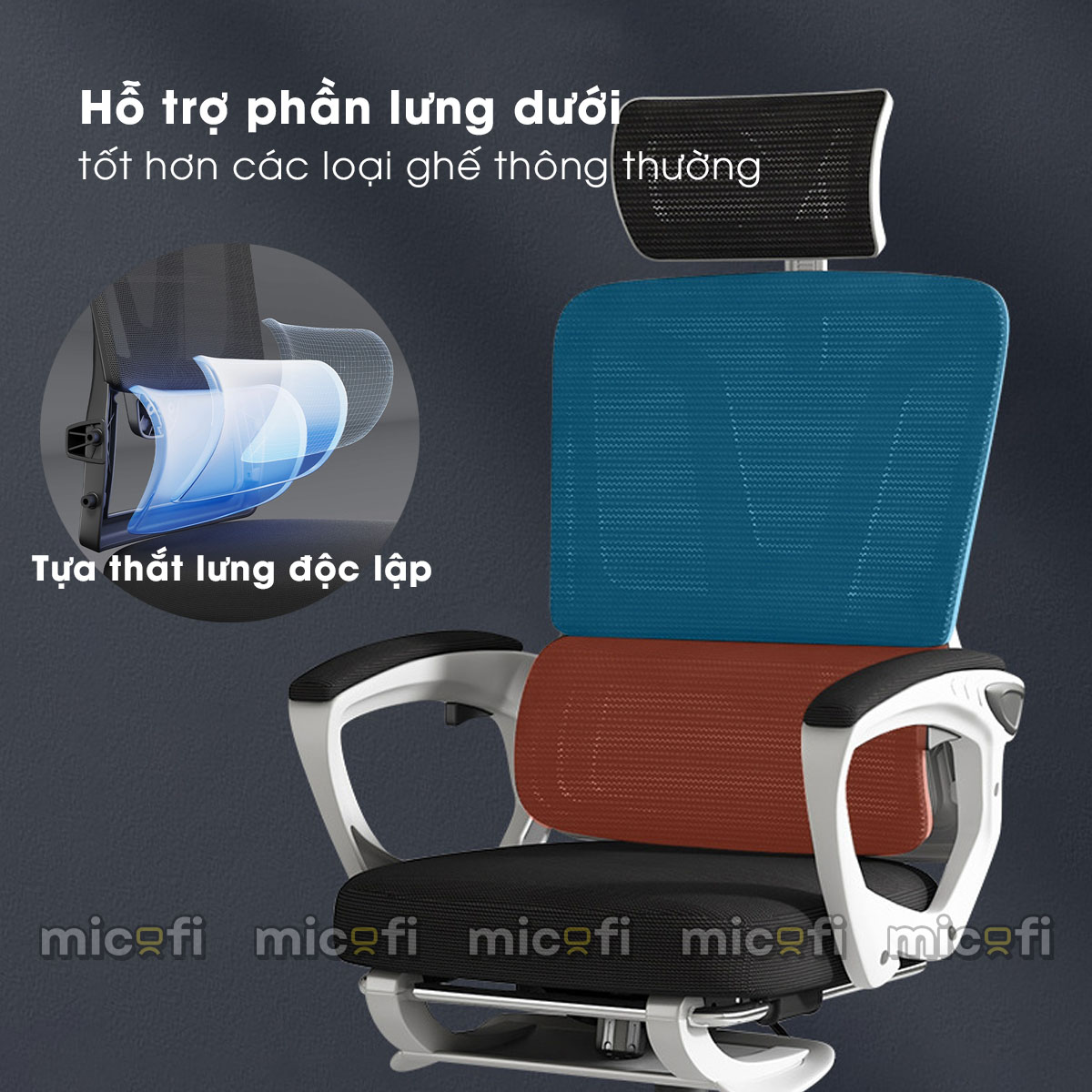 Ghế Công Thái Học Micofi Có Tựa Lưng, Tựa Đầu, Ngả Lưng 135 Độ