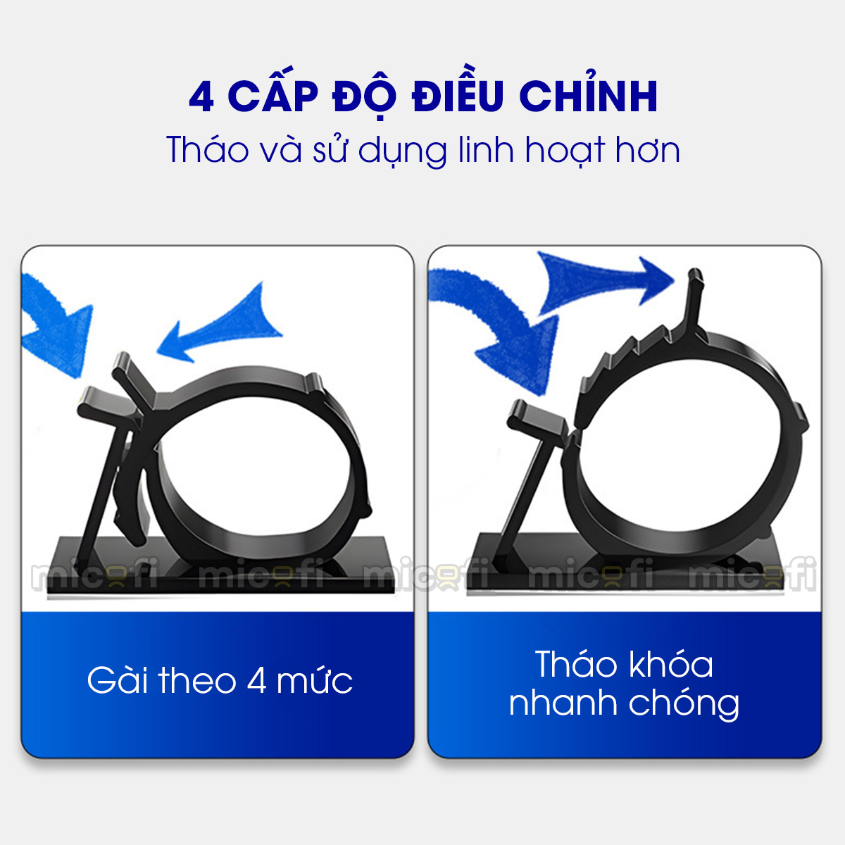 Khóa Cố Định Dây Cáp Điện Micofi Dán Tường Điều Chỉnh 4 Mức Combo 10 Cái