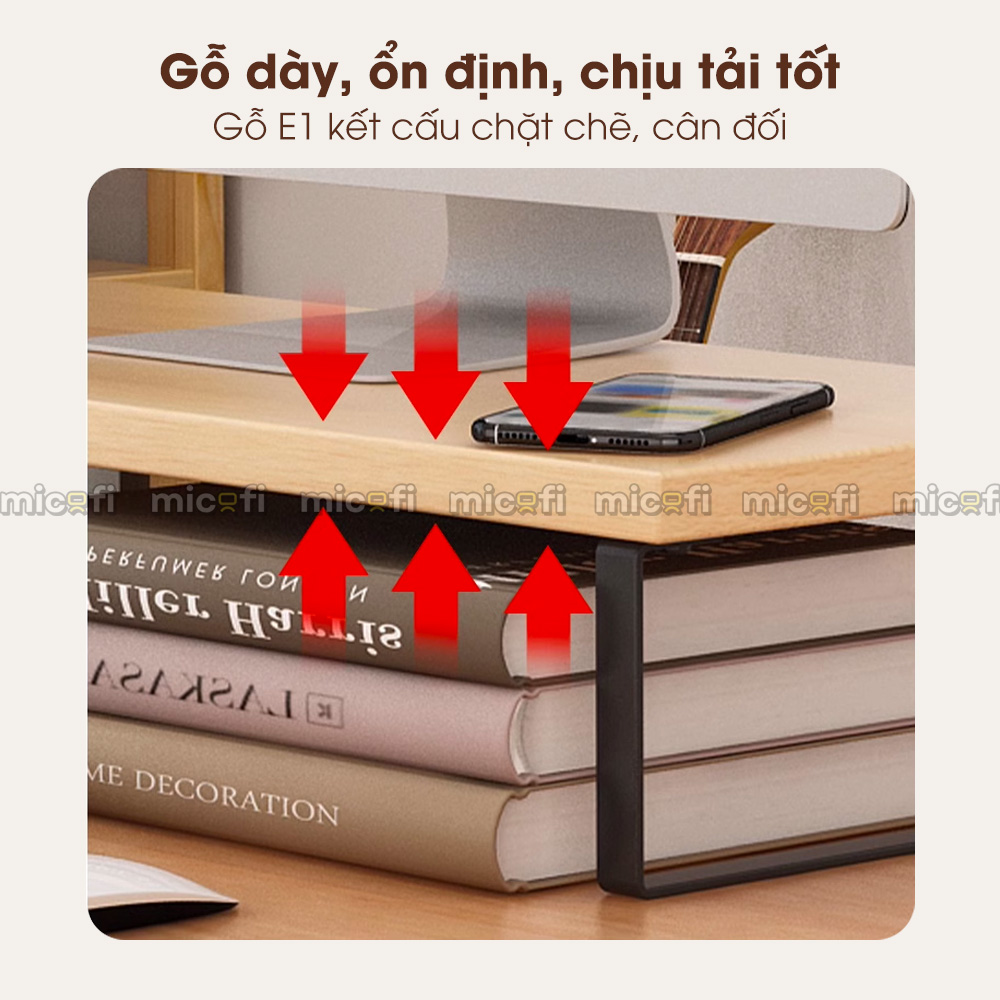 Kệ Gỗ Micofi Để Màn Hình Máy Tính, Laptop, Gía Đỡ Thông Minh, Kê Tối Ưu Diện Tích