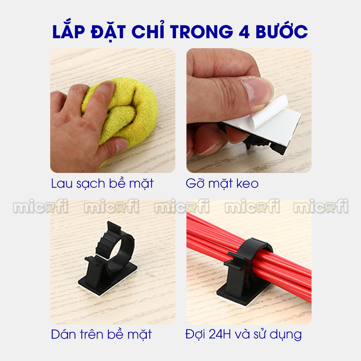 Khóa Cố Định Dây Cáp Điện Micofi Dán Tường Điều Chỉnh 4 Mức Combo 10 Cái