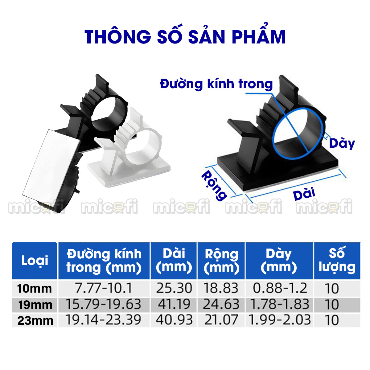 Khóa Cố Định Dây Cáp Điện Micofi Dán Tường Điều Chỉnh 4 Mức Combo 10 Cái