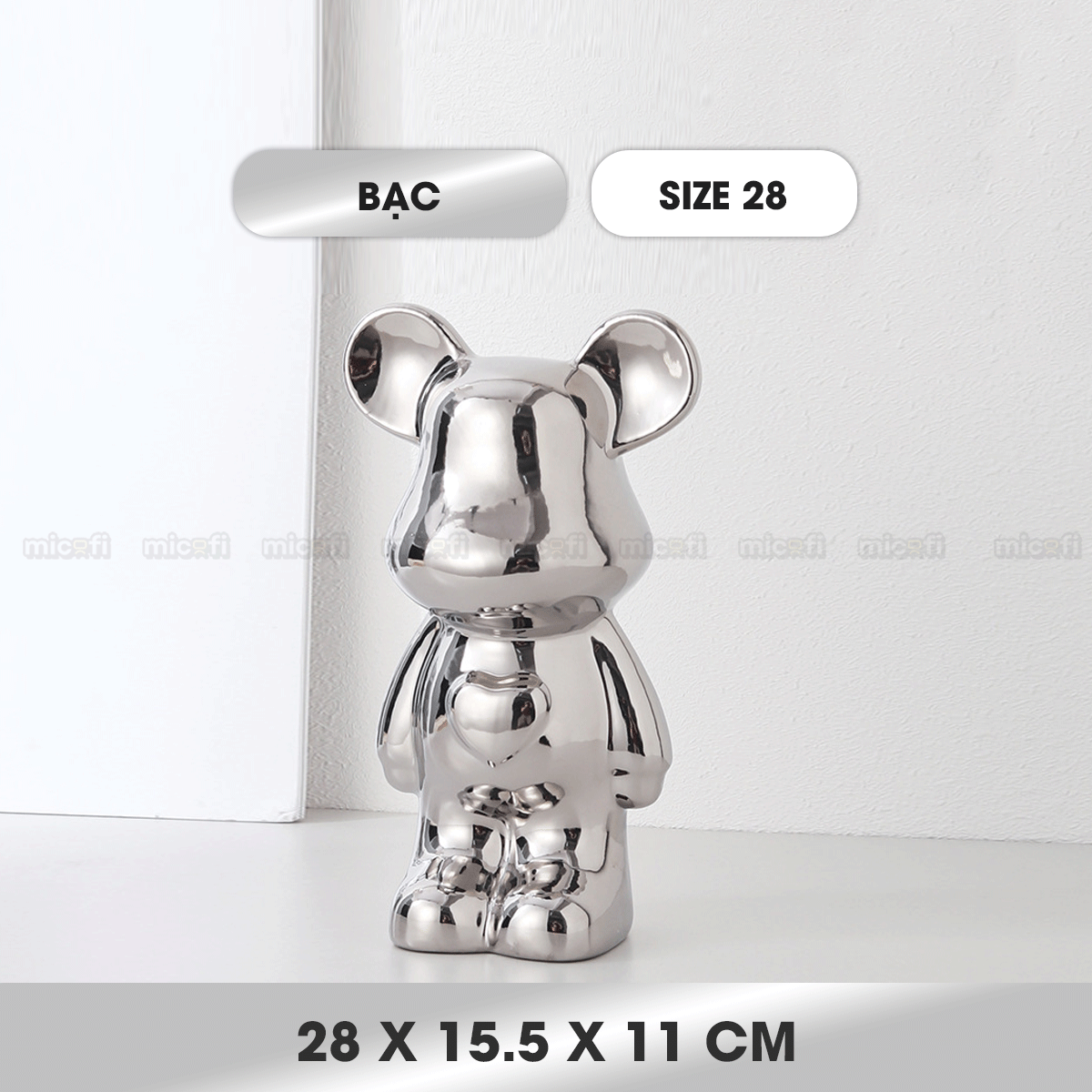 Ống Heo Tiết Kiệm Micofi Gấu Bearbrick, Ống Heo Sứ Trang Trí Mô Hình Bearbrick Decor Trưng Bày, Tượng Đút Tiền Gấu 28CM