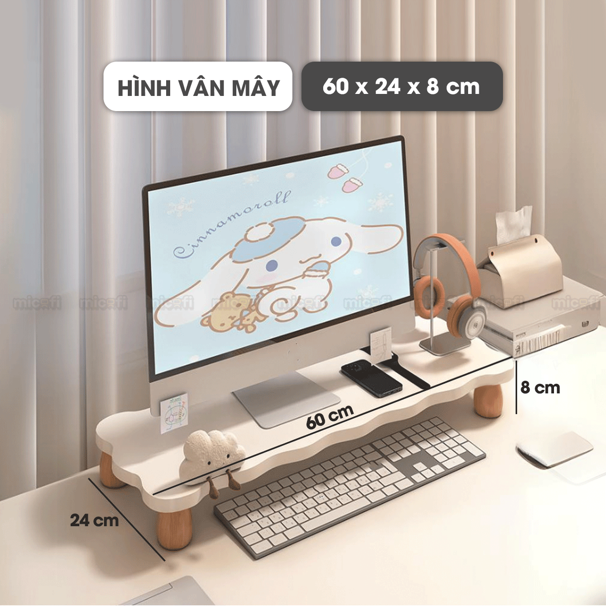 Kệ Màn Hình Micofi, Bàn Để Máy Vi Tính Kê Màn Hình PC Bằng Gỗ Decor, Bàn Kê Laptop Nâng Máy Tính Giá Đỡ Kệ Trắng 60 Cm