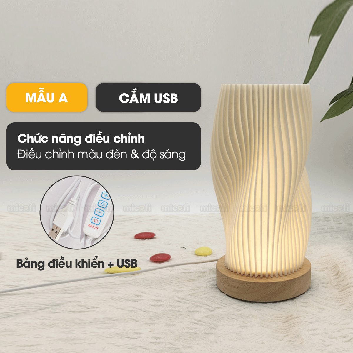 Đèn LED Bàn Micofi Trang Trí, LED Ngủ Decor Đọc Sách Để Bàn Phòng Khách Phòng Ngủ, Đèn 3D Nhiều Màu Gợn Sóng Hiện Đại
