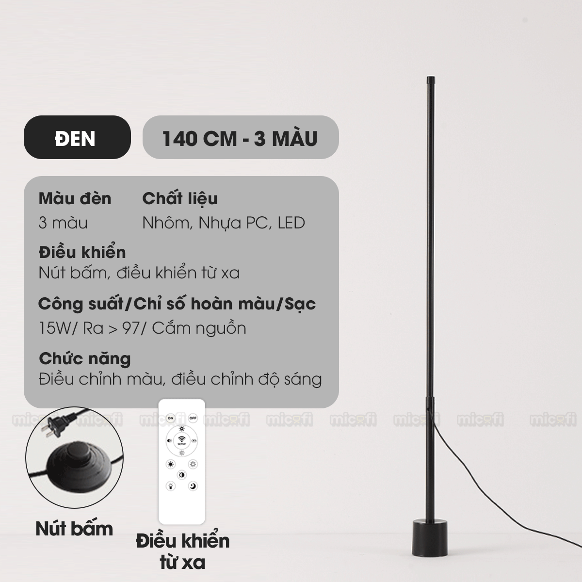 Đèn LED Micofi Trang Trí, LED Để Sàn Cây Đứng Decor Nhiều Màu, Đèn Cây Cột Cao Phòng Khách Hiện Đại Phòng Ngủ Đọc Sách