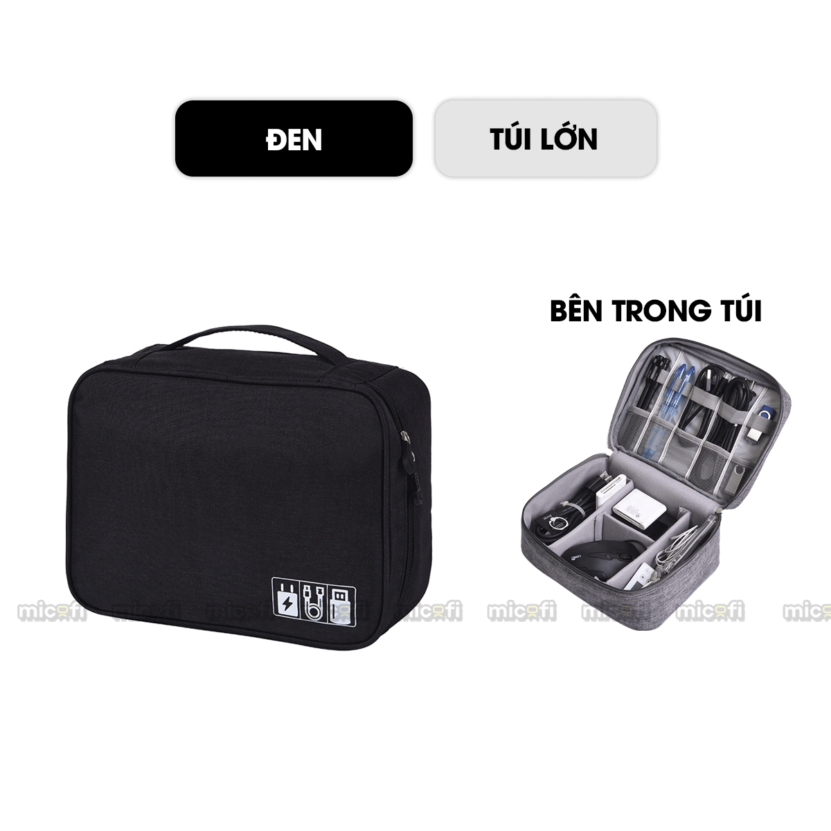 Túi Đựng Phụ Kiện Micofi Dây Cáp Sạc Laptop, Túi Đựng Đồ Công Nghệ Tay Cầm Chống Thấm Nước, Để Tai Nghe USB Nhiều Ngăn