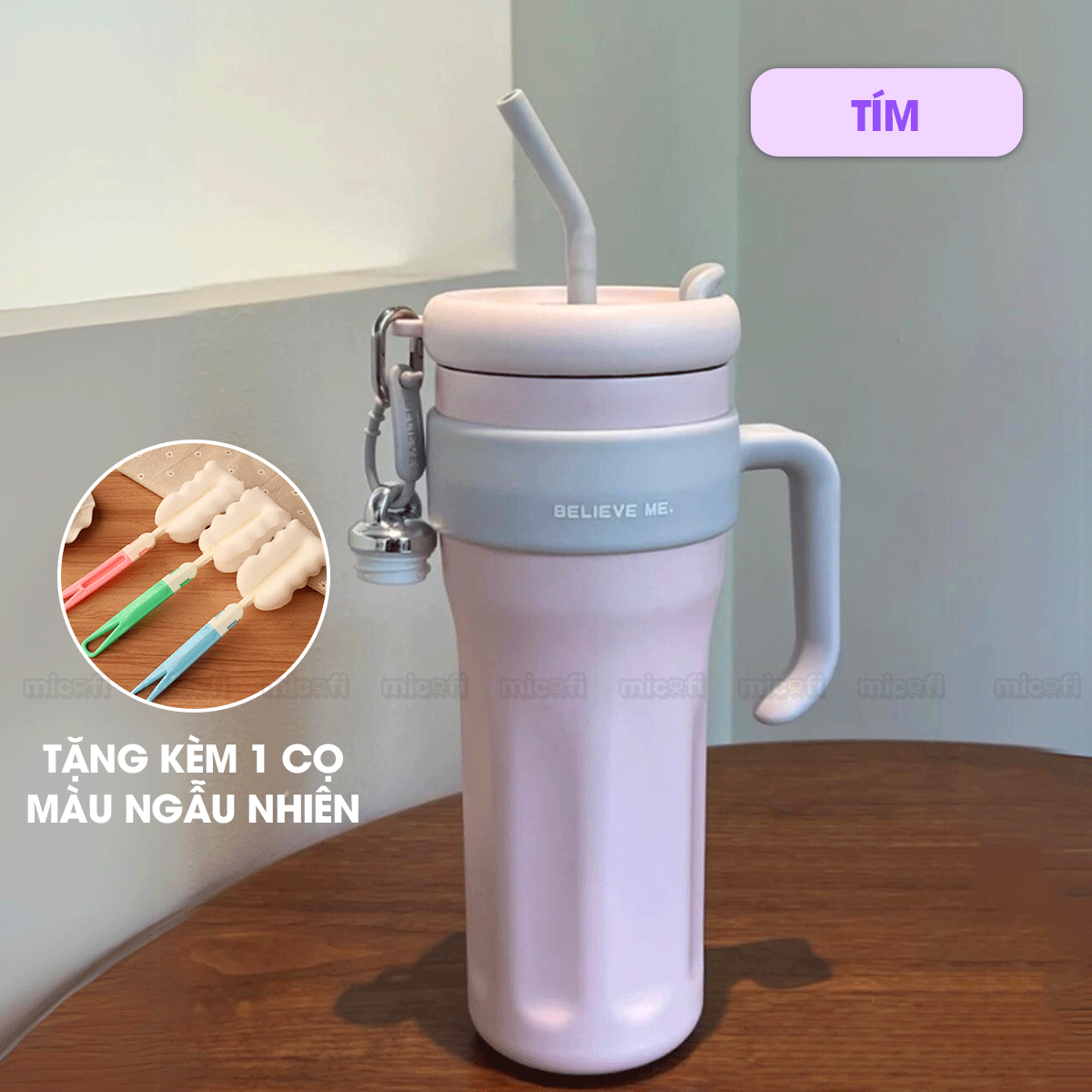 Ly Nước Micofi Giữ Nhiệt Inox 316 Có Nắp, Bình Giữ Nhiệt Cao Cấp Nóng Lạnh 1250ML Hai Lớp Có Ống Hút Tay Cầm Chống Tràn