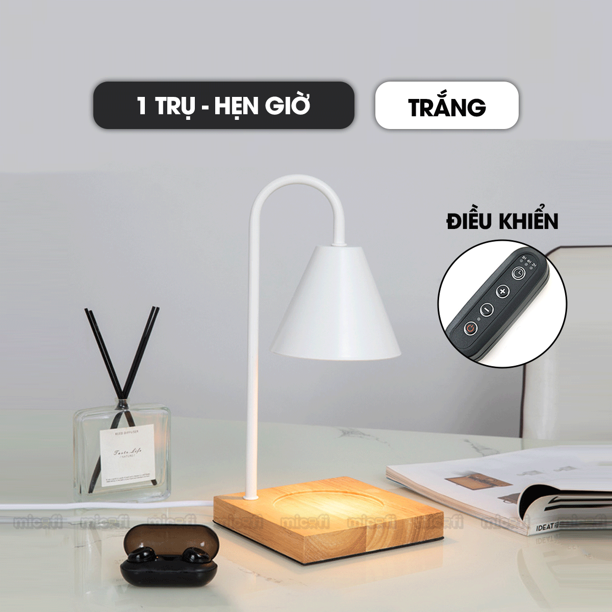 Đèn Nến Micofi Thơm Phòng Để Bàn Decor, Đèn Đốt Nến Thơm Phòng Khách Và Ngủ, Xông Tinh Dầu Điện Tử Trang Trí Có Hẹn Giờ