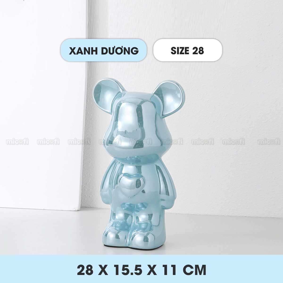 Ống Heo Tiết Kiệm Micofi Gấu Bearbrick, Ống Heo Sứ Trang Trí Mô Hình Bearbrick Decor Trưng Bày, Tượng Đút Tiền Gấu 28CM