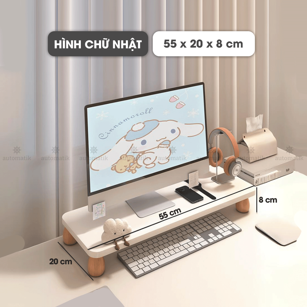Kệ Màn Hình Micofi, Bàn Để Máy Vi Tính Kê Màn Hình PC Bằng Gỗ Decor, Bàn Kê Laptop Nâng Máy Tính Giá Đỡ Kệ Trắng 60 Cm