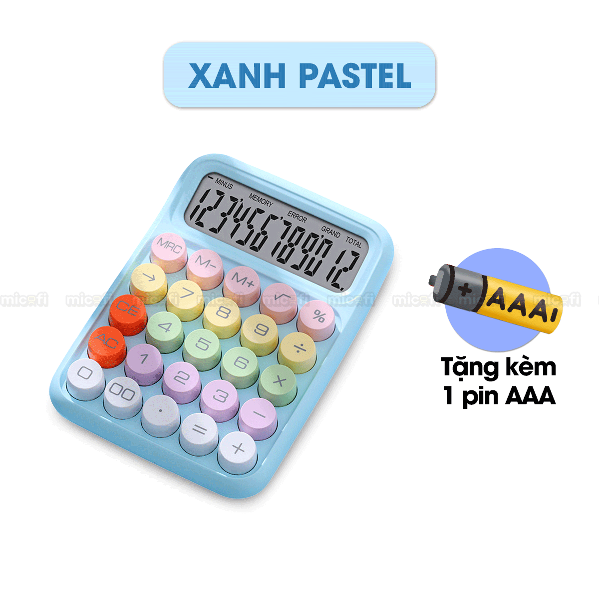 Máy Tính Cầm Tay Micofi Phím Cơ, Máy Tính Cầm Tay Mini Màu Pastel Cute Bấm Tay Điện Tử Bỏ Túi 12 Số Tính Toán Tặng Pin