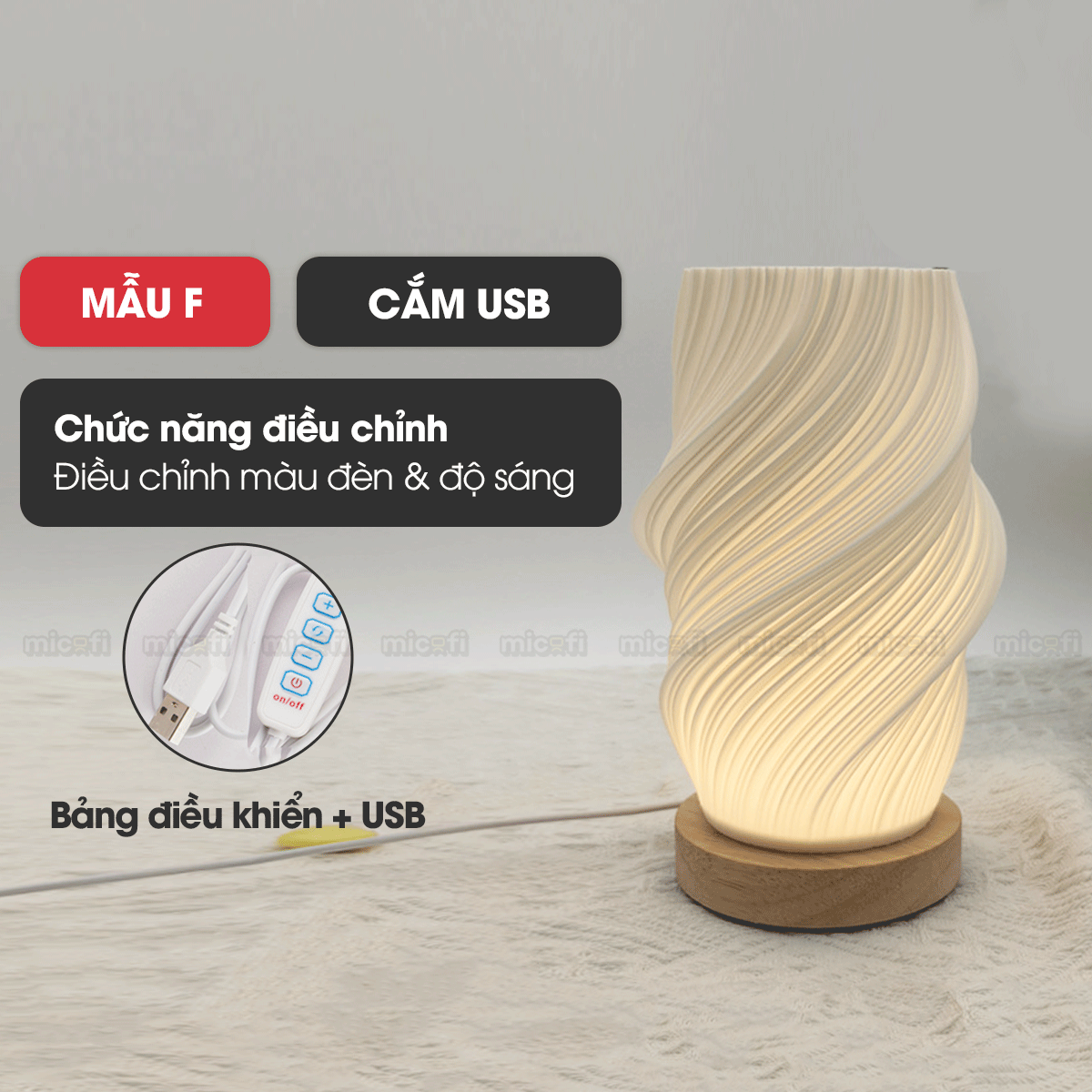 Đèn LED Bàn Micofi Trang Trí, LED Ngủ Decor Đọc Sách Để Bàn Phòng Khách Phòng Ngủ, Đèn 3D Nhiều Màu Gợn Sóng Hiện Đại