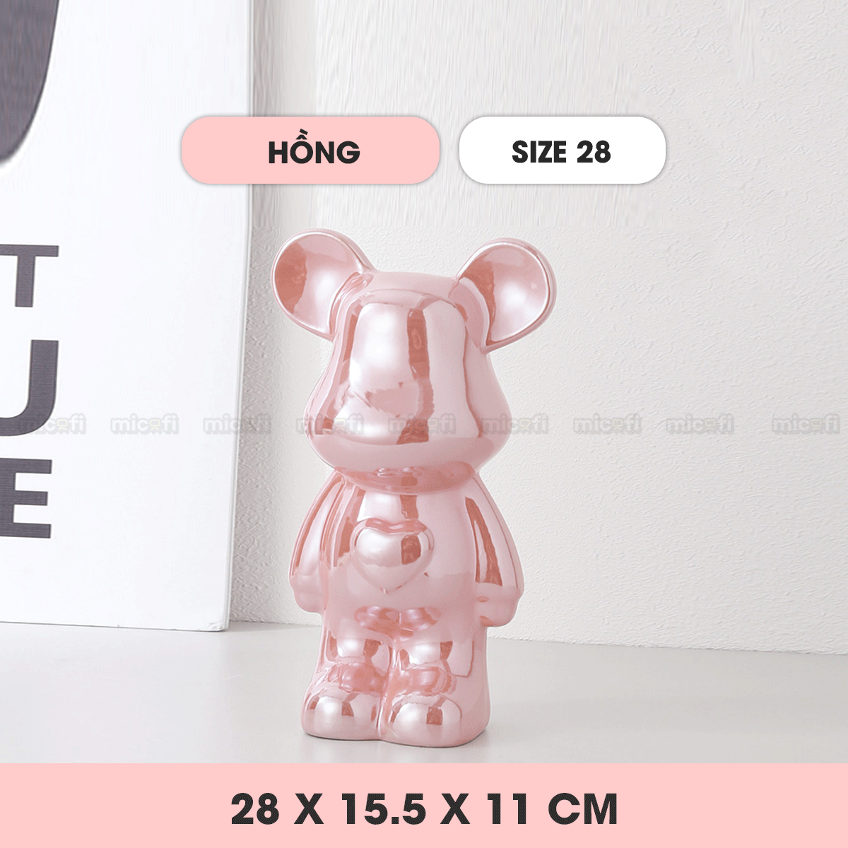 Ống Heo Tiết Kiệm Micofi Gấu Bearbrick, Ống Heo Sứ Trang Trí Mô Hình Bearbrick Decor Trưng Bày, Tượng Đút Tiền Gấu 28CM