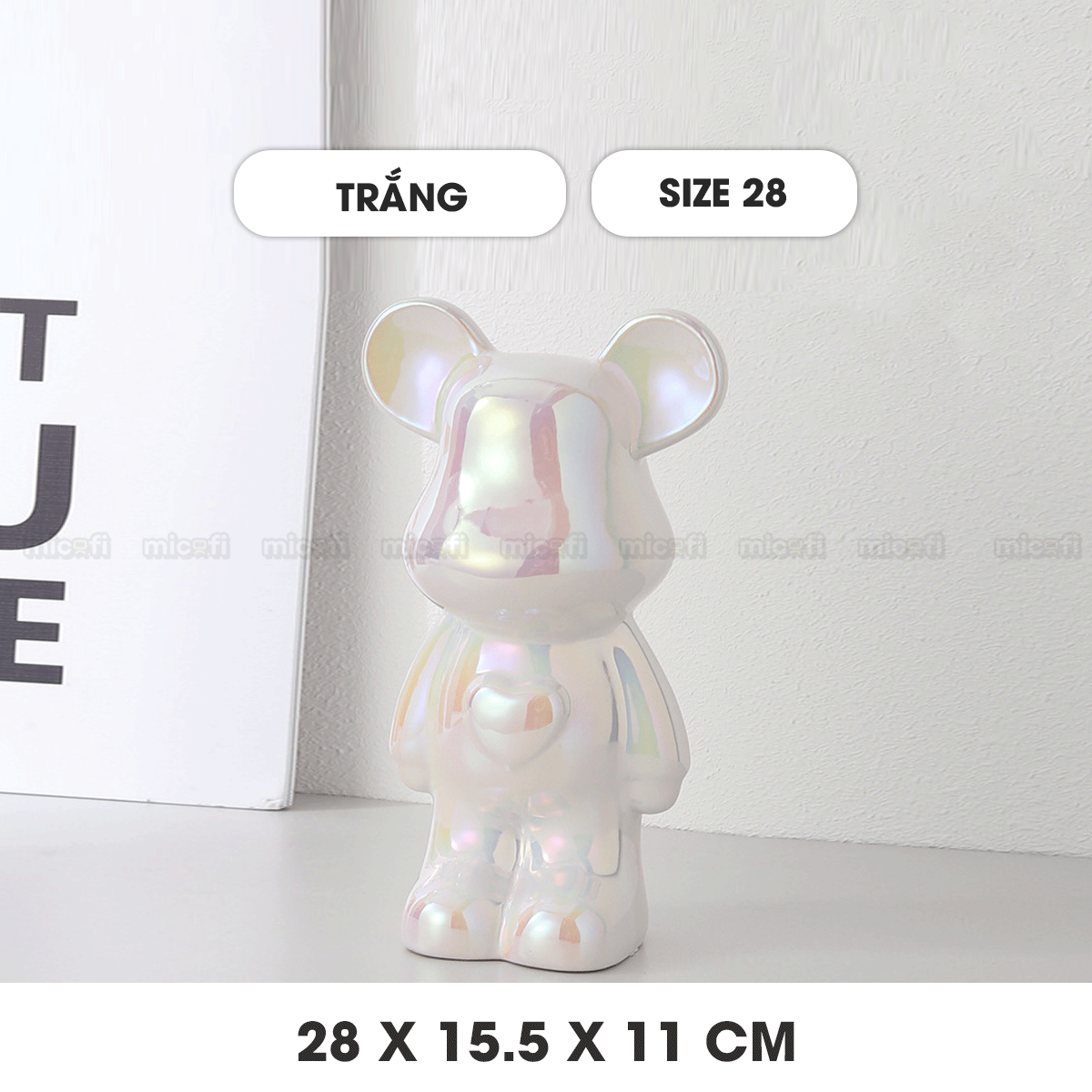 Ống Heo Tiết Kiệm Micofi Gấu Bearbrick, Ống Heo Sứ Trang Trí Mô Hình Bearbrick Decor Trưng Bày, Tượng Đút Tiền Gấu 28CM