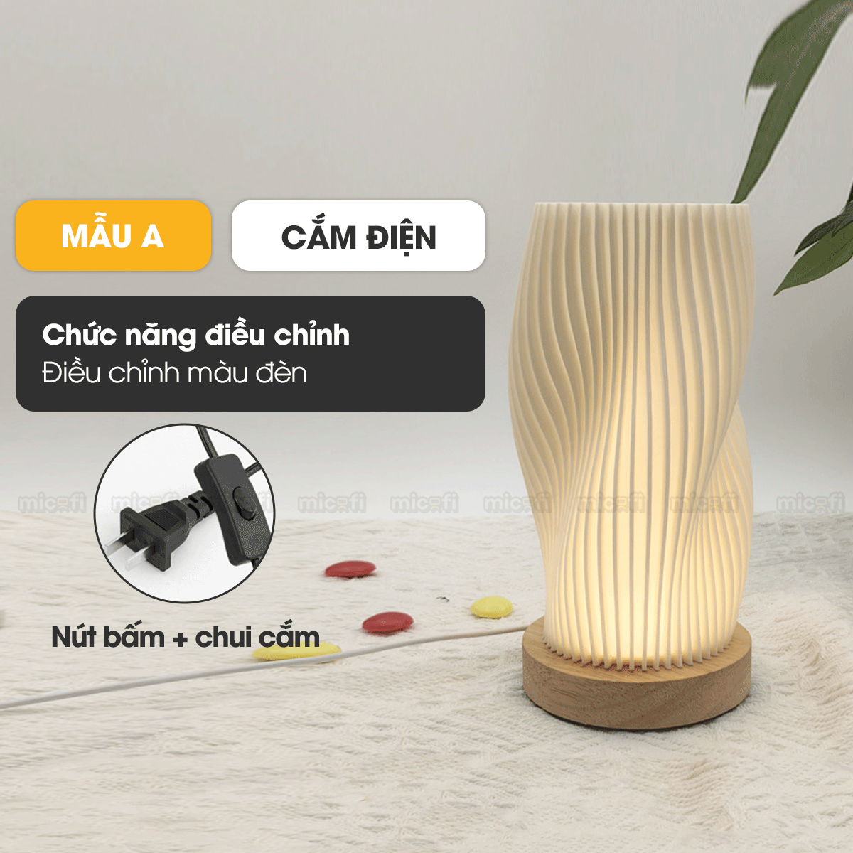 Đèn LED Bàn Micofi Trang Trí, LED Ngủ Decor Đọc Sách Để Bàn Phòng Khách Phòng Ngủ, Đèn 3D Nhiều Màu Gợn Sóng Hiện Đại