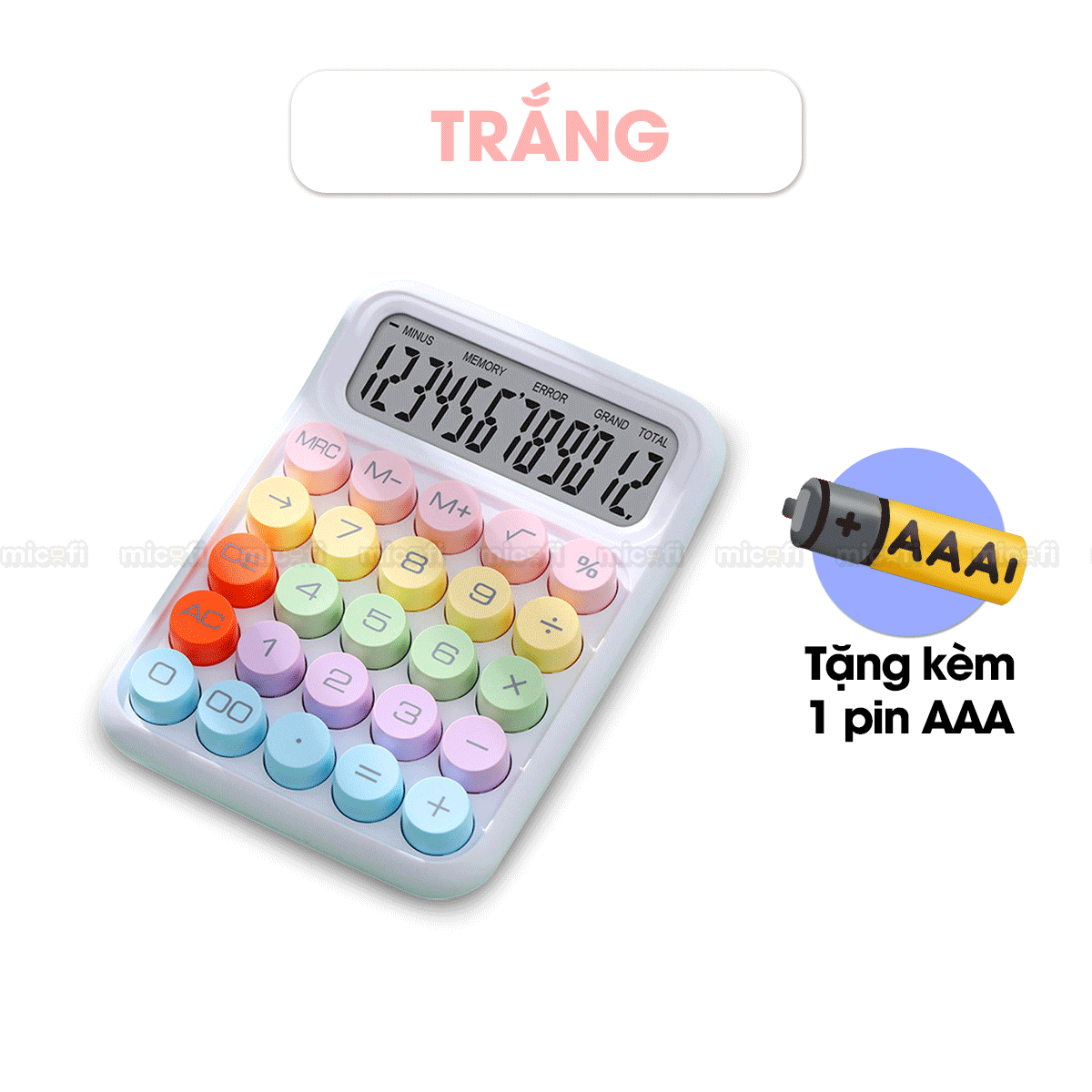 Máy Tính Cầm Tay Micofi Phím Cơ, Máy Tính Cầm Tay Mini Màu Pastel Cute Bấm Tay Điện Tử Bỏ Túi 12 Số Tính Toán Tặng Pin