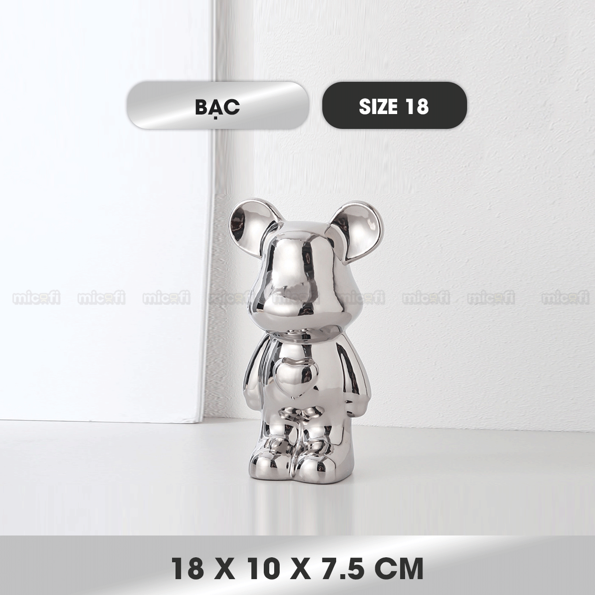 Ống Heo Tiết Kiệm Micofi Gấu Bearbrick, Ống Heo Sứ Trang Trí Mô Hình Bearbrick Decor Trưng Bày, Tượng Đút Tiền Gấu 28CM