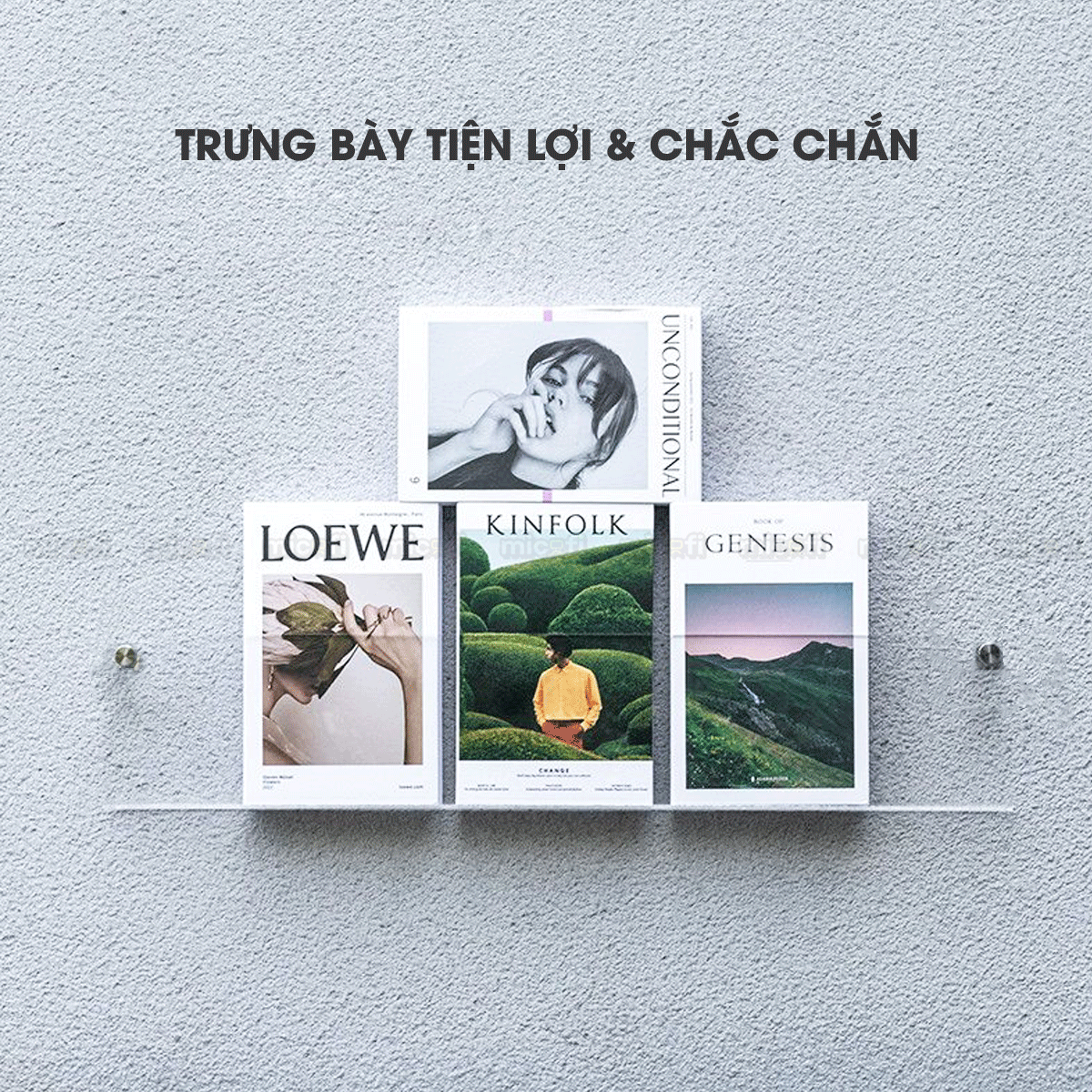 Kệ Trưng Bày Micofi Trong Suốt, Kệ Treo Trang Trí Acrylic, Giá Treo Sách Tạp Chí Báo Decor Album Gắn Tường Tiện Lợi