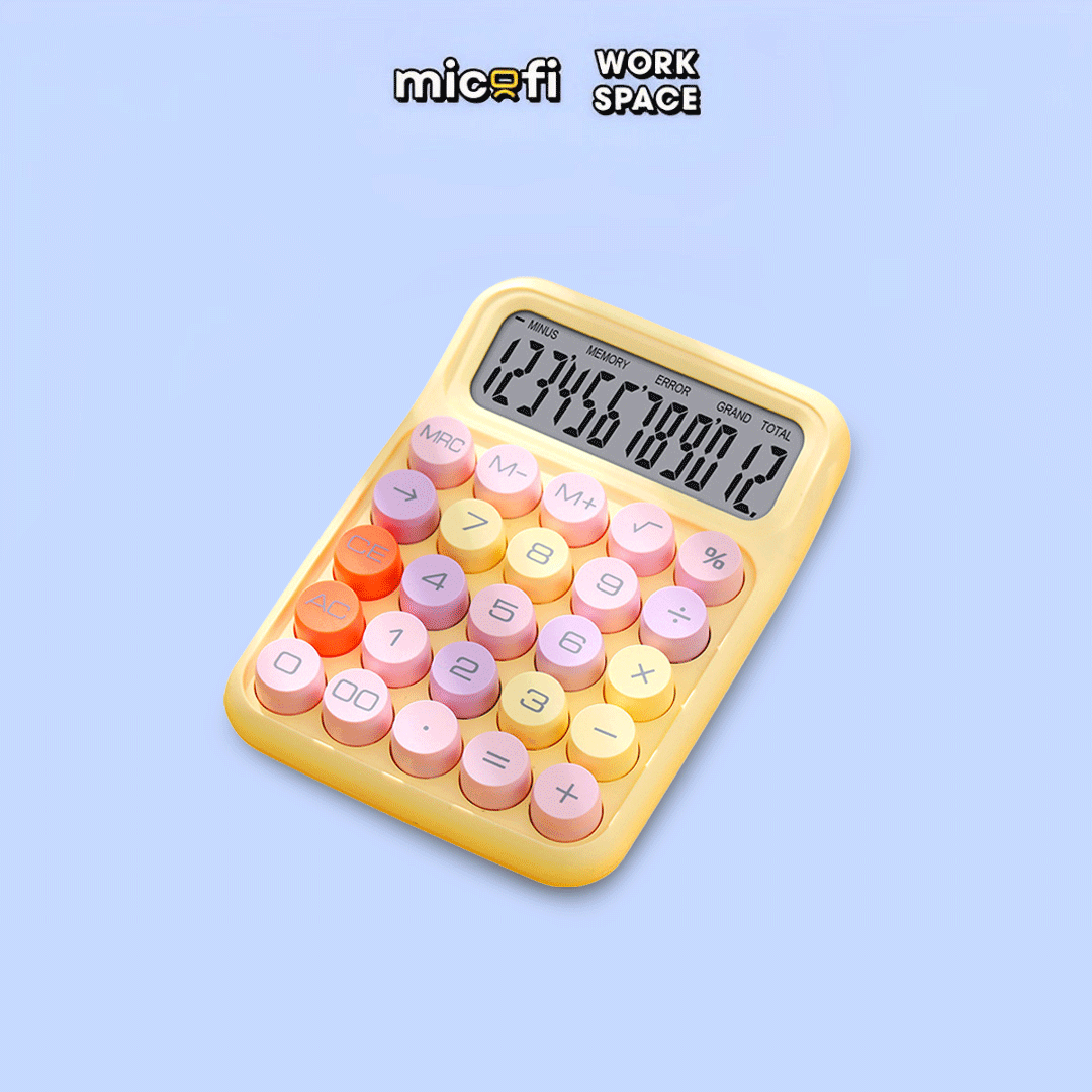 Máy Tính Cầm Tay Micofi Phím Cơ, Máy Tính Cầm Tay Mini Màu Pastel Cute Bấm Tay Điện Tử Bỏ Túi 12 Số Tính Toán Tặng Pin
