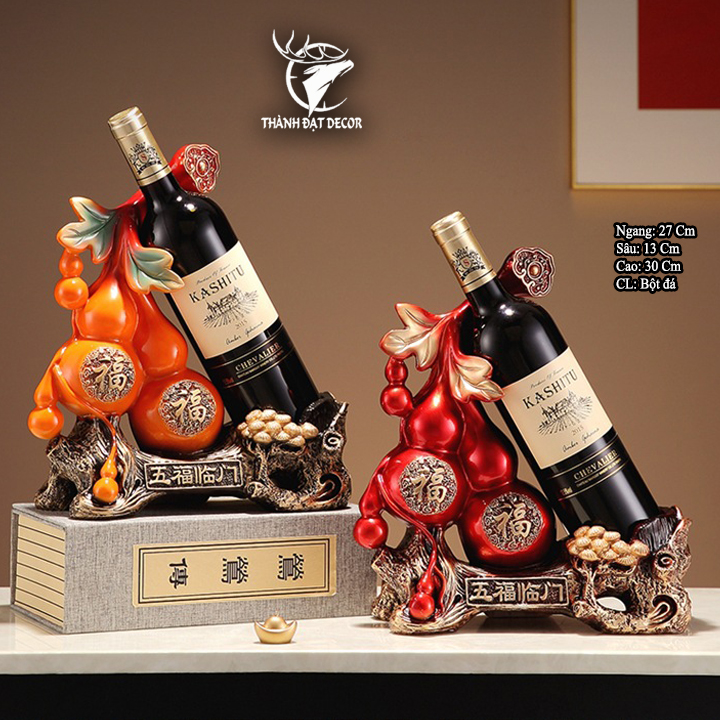 Đế Đặt Rượu Hồ Lô Phong Thủy Bột Đá – Màu Đỏ- Cam May Mắn, Trang Trí Quà Tặng Tân Gia Khai Trương