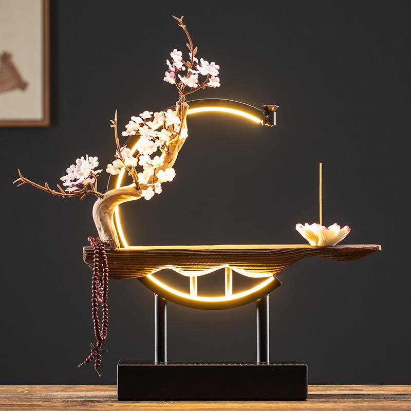 Kệ Gỗ Đặt Tượng Trang Trí Có Đèn Led , Có Thể Đốt Trầm Hương, Quà Tặng Tân Gia Khai Trương Trang Trí Bàn