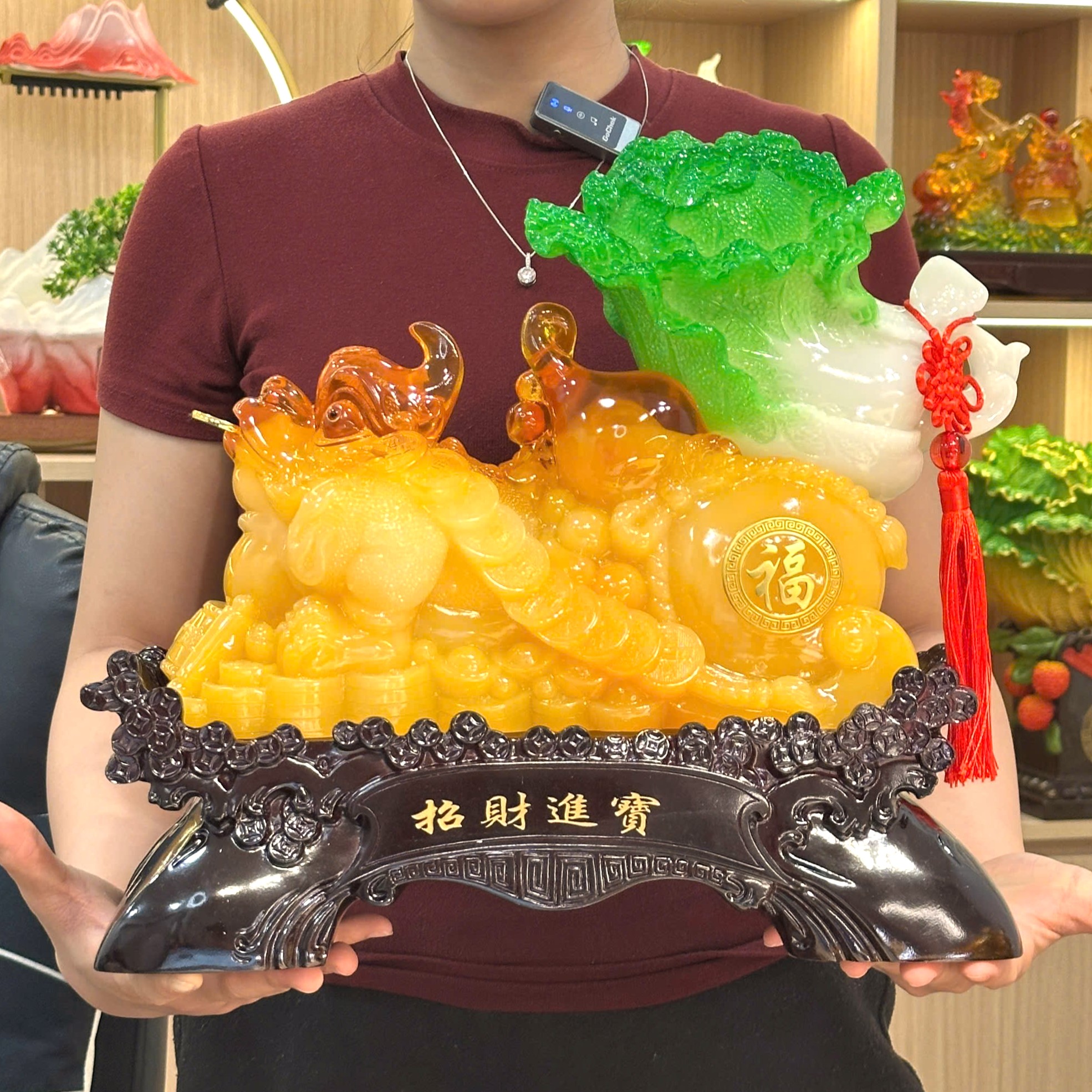Tượng Cóc Kéo Hồ Lô Bắp Cải 37x16x32cm – 3.7Kg phong thủy, quà tặng tân gia khai trương sinh nhật