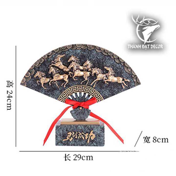 Tượng Ngựa Phong Thủy Quạt Mã Đáo Thành Công Bát Mã Truy Phong– Decor, Quà Tặng Khai Trương, Tân Gia