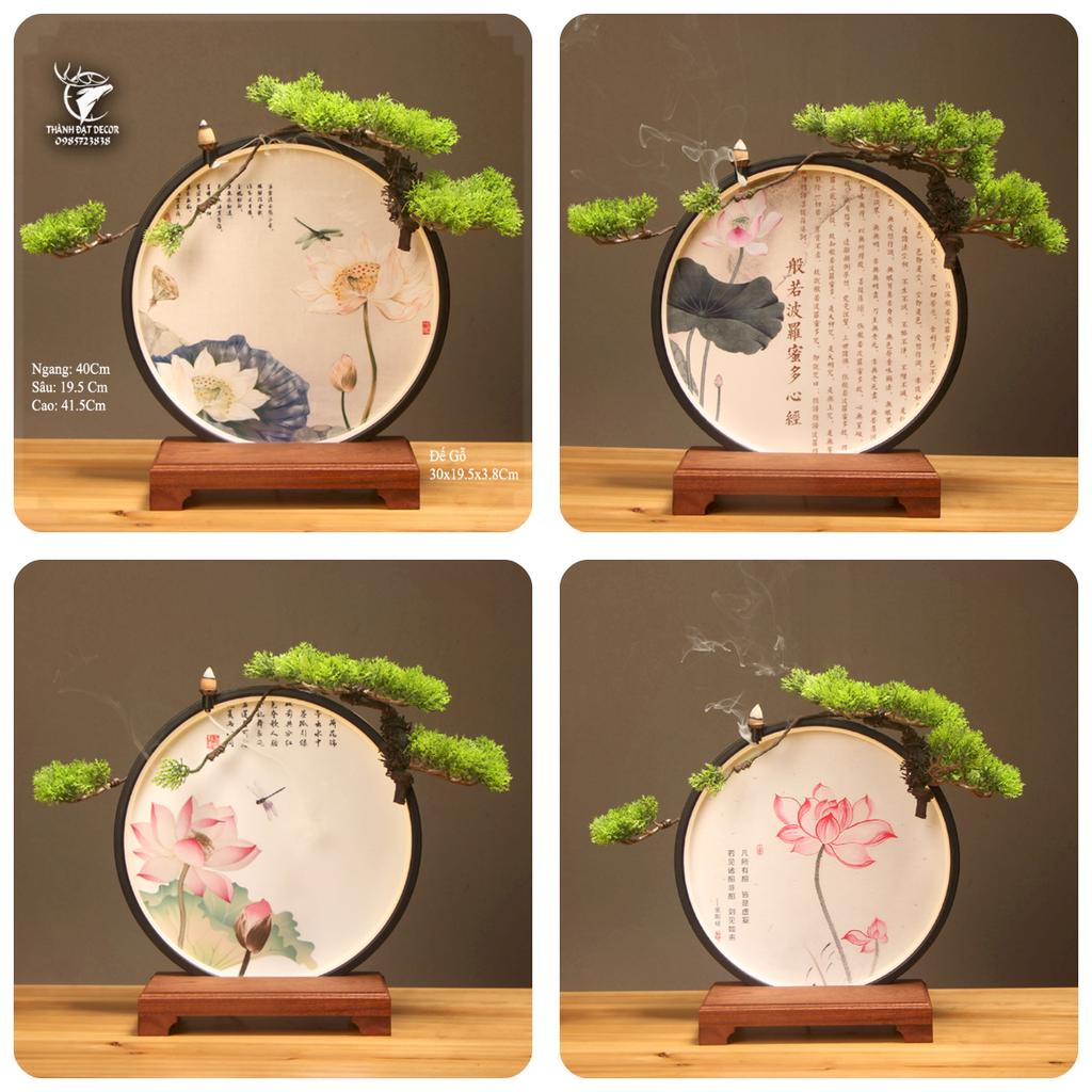 Kệ Gỗ Đặt Tượng Trang Trí Có Đèn Led size 40cm Hình Hoa Sen Hồng, Có Thể Đốt Trầm Hương, Quà Tặng Tân Gia Khai Trương