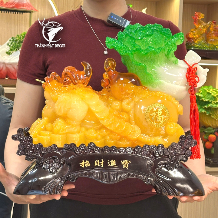 Tượng Cóc Kéo Hồ Lô Bắp Cải 37x16x32cm – 3.7Kg phong thủy, quà tặng tân gia khai trương sinh nhật