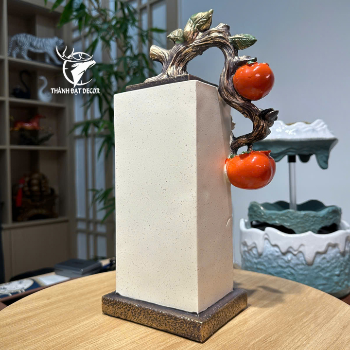 Tượng Cành Hồng Phong Thủy Bám Trụ Đá 21x12x32cm, Quà Tặng Tân Gia Khai Trương Sinh Nhật, Decor Nhà