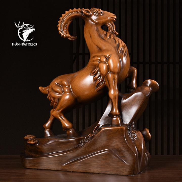 Tượng Con Dê Phong Thủy Màu Gỗ 30x12x33 Cho Người Tuổi Mùi, Quà Tặng Sinh Nhật, Tân Gia, Khai Trương Decor Trang Trí Nhà