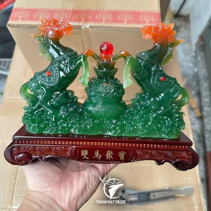 Tượng Phong Thủy Song Mã Tụ Bảo Lưu Ly – Biểu Tượng Thành Công, Chiêu Tài Đón Lộc Decor Quà Tặng Tân Gia Khai Trương