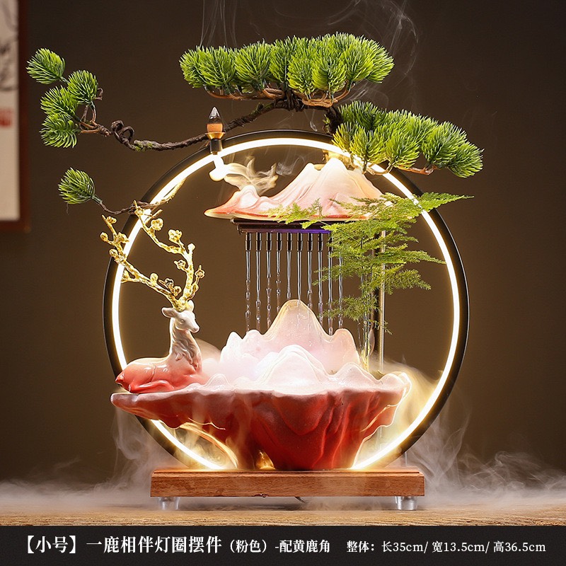 Thác nước, thác khói trầm hương phong thủy cao cấp hình hươu Size 37Cm, Quà Tặng để bàn đem lại may mắn,tài lộc