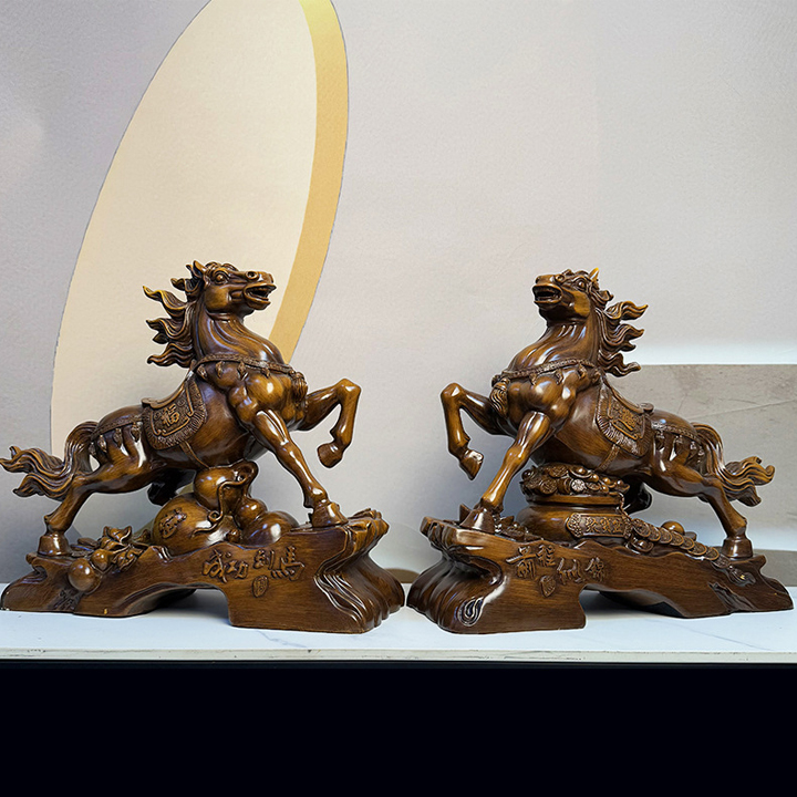 Tượng Ngựa Mã Đáo Thành Công Màu Gỗ 30x12x25cm, Quà Tặng Tuổi Ngọ Tân Gia Khai Trương, Sinh Nhật