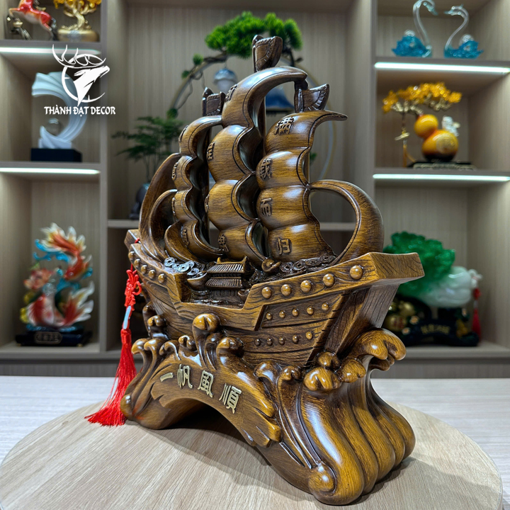 Tượng Thuyền Thuận Buồm Xuôi Gió Bằng Bột Đá Cao Cấp, Chiêu Tài Hút Lộc Quà Tặng Tân Gia Khai Trương