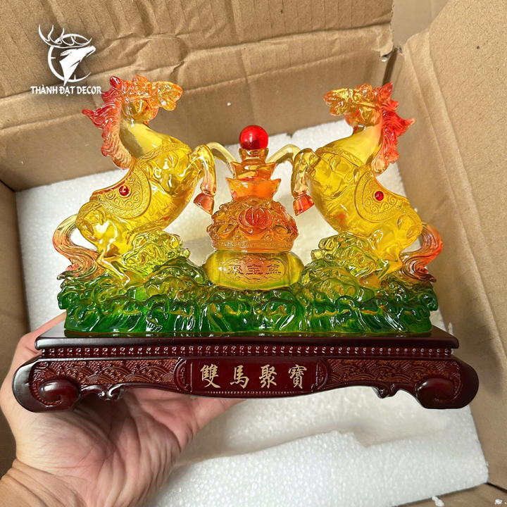 Tượng Phong Thủy Song Mã Tụ Bảo Lưu Ly – Biểu Tượng Thành Công, Chiêu Tài Đón Lộc Decor Quà Tặng Tân Gia Khai Trương