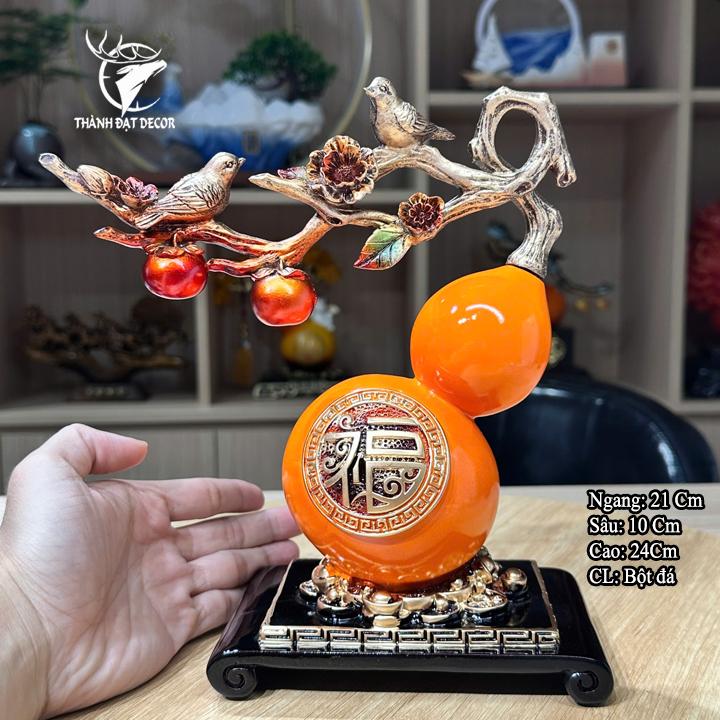 Tượng phong thủy Hồ Lô Cam Cành Hồng Chim Sẽ Phú Quý Bình An Tài Lộc, quà tặng tân gia , khai trương