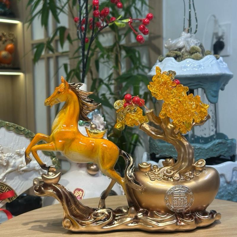 Tượng Ngựa Kéo Cây Tiền Vàng Phong Thủy Trang Trí Nhà Cửa Quà Tặng Tân Gia Khai Trương Sinh Nhật