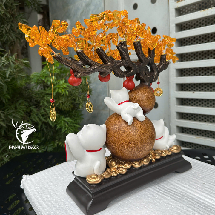 Tượng Mèo Thần Tài Hồ Lô Cây Tiền – Quà Tặng Trang Trí Nhà Cửa, Bàn Làm Việc Phong Thủy Chiêu Lộc