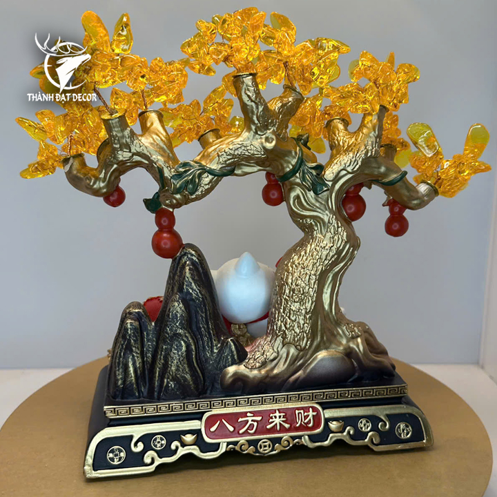 Tượng Phong Thủy Cây Tiền Mèo Tài Lộc,Decor Trang Trí Nhà Cửa Quà Tặng Tân Gia Khai Trương Sinh Nhật