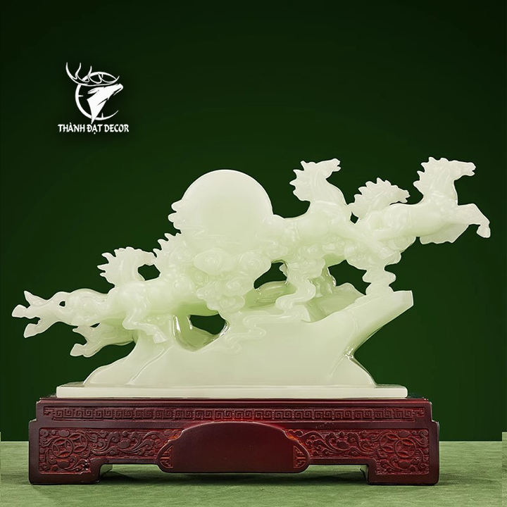 Tượng Bát Mã Truy Phong Trắng Ngọc, Mang Lộc Tài, May Mắn Vào Nhà Quà Tặng Tân Gia Khai Trương Decor