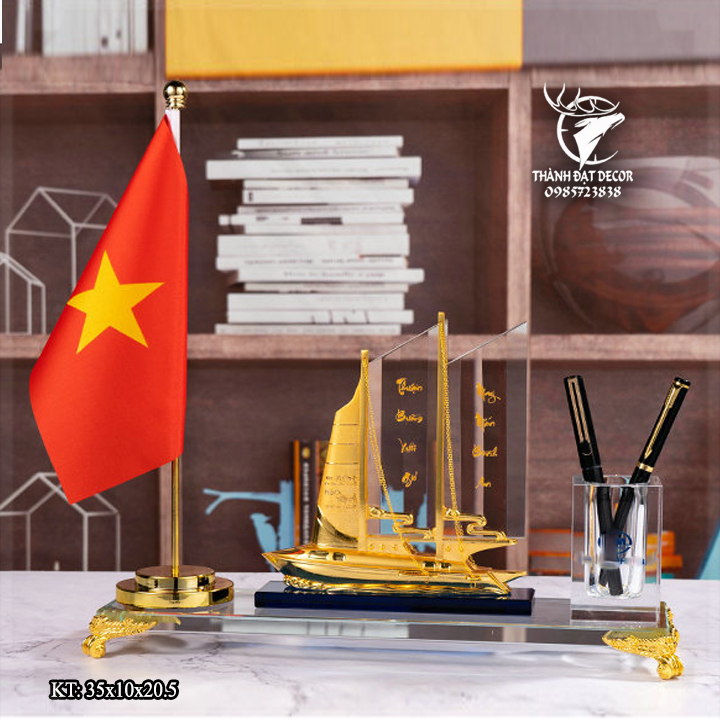 Hộp Bút Ống Đựng Bút Doanh Nhân,Thuyền Thuận Buồn Xuôi Gió Để Bàn Pha Lê Quà Tặng Khai Trương Tặng Sếp Giám Đốc Lãnh Đạo