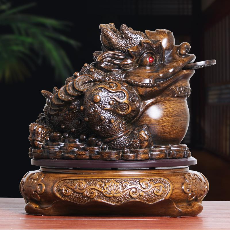 Tượng Thiềm Thừ Cóc 3 Chân Chiêu Tài Màu Gỗ size 20cm, Quà Tặng Tân Gia Khai Trương Sinh Nhật Decor