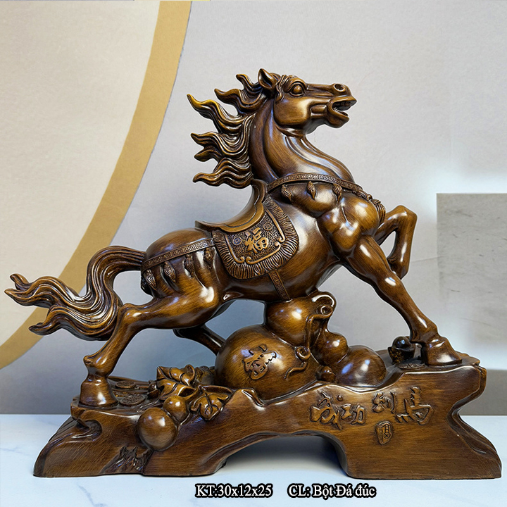 Tượng Ngựa Mã Đáo Thành Công Màu Gỗ 30x12x25cm, Quà Tặng Tuổi Ngọ Tân Gia Khai Trương, Sinh Nhật