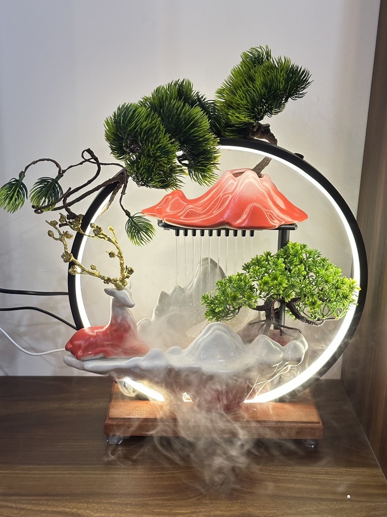 Thác nước, thác khói trầm hương phong thủy cao cấp hình hươu Size 37Cm, Quà Tặng để bàn đem lại may mắn,tài lộc