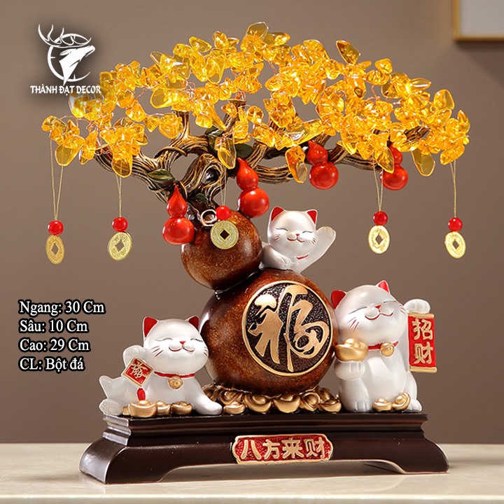 Tượng Mèo Thần Tài Hồ Lô Cây Tiền – Quà Tặng Trang Trí Nhà Cửa, Bàn Làm Việc Phong Thủy Chiêu Lộc