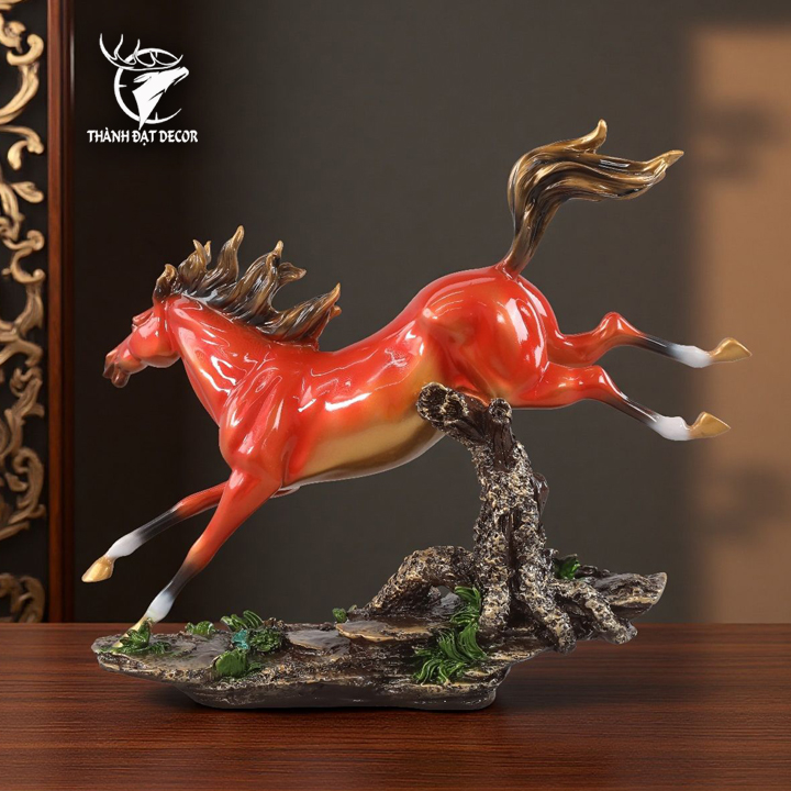 Tượng Ngựa Phong Thủy Mã Đáo Thành Công Màu Cam Trang Trí Phòng Khách Bàn Làm Việc Quà Tặng Khai Trương Tân Gia