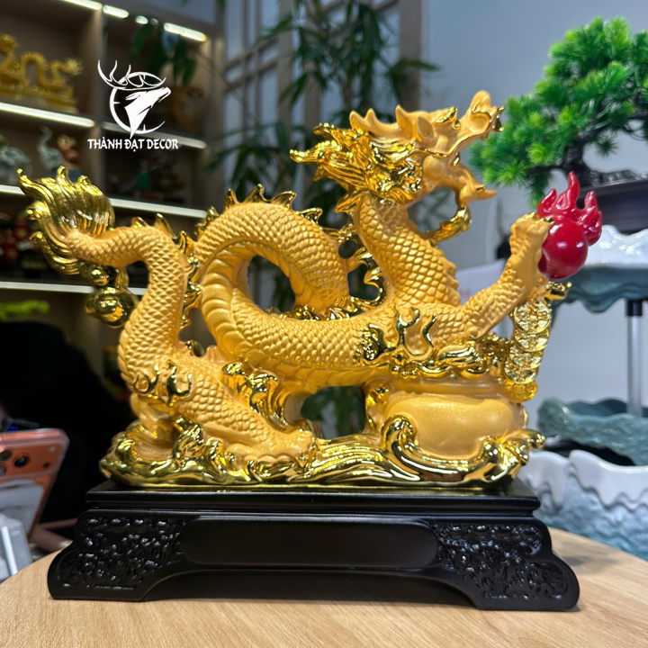 Tượng Rồng Phong Thủy 35x12x30cm Kim Sa Cát Vàng Chiêu Tài Lộc, Tuổi Thìn, Quà Tặng 12 Con Giáp